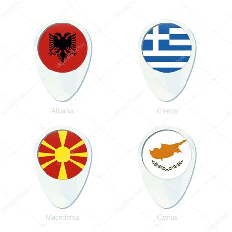 Porovnánáme stovky letů z lokality severní makedonie do lokality. Albania, Grecia, Macedonia, icono de pin de Chipre bandera ...
