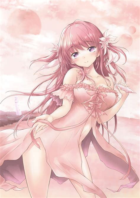 Wallpaper Drawing Illustration Long Hair Anime Girls Dress Cleavage Pink Hair Sketch