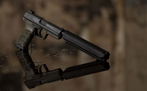 Download Wallpaper Reflection Gun Weapons Muffler Section Weapon In
