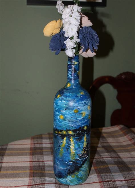 Custom Hand Painted Wine Bottle Vases Inspired By Vincent Van Etsy