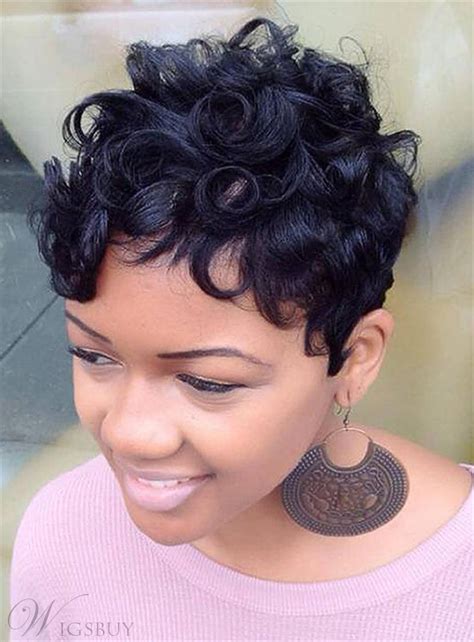 African american human hair blend wigs. Fluffy Pixie Boy Cut Kinky Curly Short Human Hair Capless ...