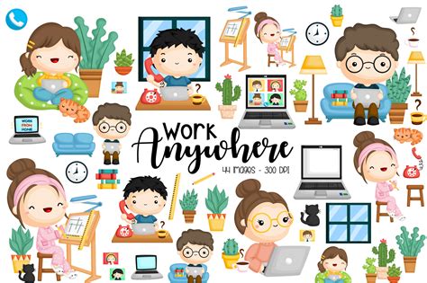 Work Anywhere Clipart - Working Clipart Graphic by Inkley Studio