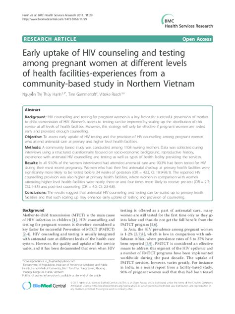 Pdf Early Uptake Of Hiv Counseling And Testing Among Pregnant Women