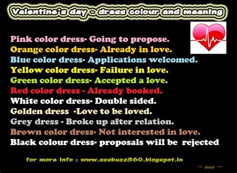 Here are all the possible meanings and translations of the word. Valentine's day dress colours and their meanings