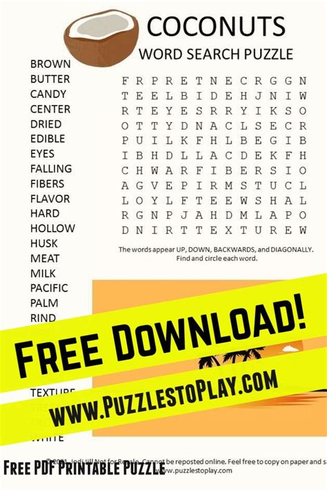Coconuts Word Search Puzzle Free Printable Word Searches Word Search