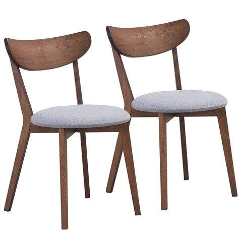 Set Of 2 Dining Chair Upholstered Curved Back Side Chair With Solid