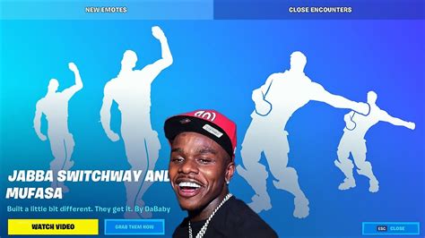 «our jabba switchway emote on @fortnite is out now for only a few more hours! *NEW* DABABY "JABBA SWITCHWAY" & "GO MUFASA" EMOTES ARE ...