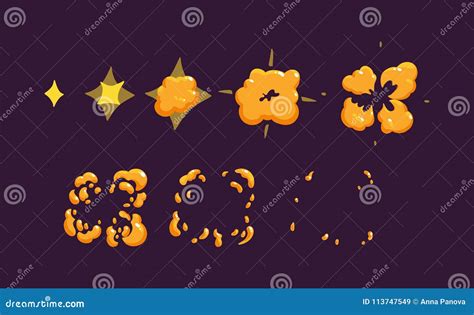 Sprite Sheet Of A Flat Explosion Animation For Cartoon Or Game Stock