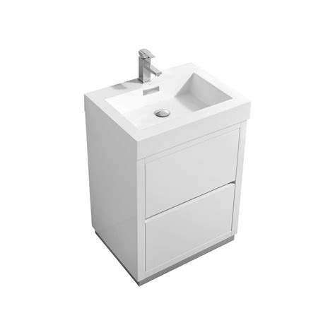 A rectangular basin sink is integrated within the reinforced acrylic counter for a flawless aesthetic. Bliss 24" High Gloss White Free Standing Modern Bathroom ...