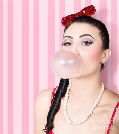 Cute Candy Store Girl Blowing Chewing Gum Bubble Photograph By Jorgo