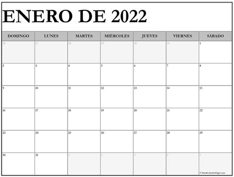 Enero De 2022 Calendario Gratis Calendario Enero Calendario