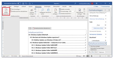 Automatisches Inhaltsverzeichnis in Word 2019 - keyportal.at