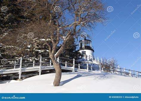 Maine Lighthouse Covered In Snow Stock Image Image Of Traditional