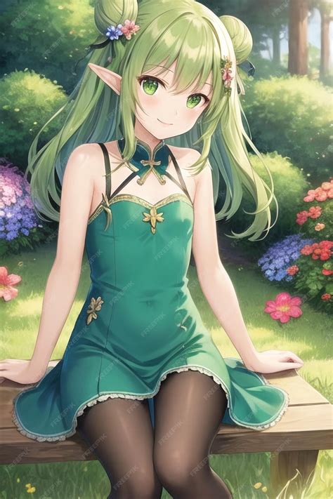 premium ai image anime girl sitting on a bench in a garden