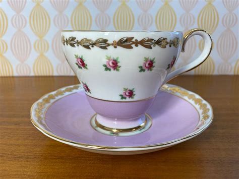 Adderley Purple Tea Cup And Saucer Small Pink Roses Teacup Etsy Canada Tea Cups Purple Tea