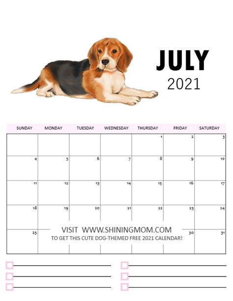 Our calendars have a simple design that include much blank space so you can customize them as you please. 2021 Calendar Printable in Cute Dog Theme for FREE!
