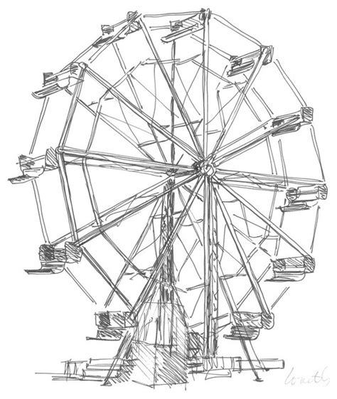 A Drawing Of A Ferris Wheel On A White Background