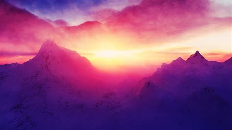 Landscape Colorful Mountain Snow Nature Sunlight