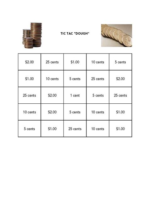 This worksheet generator allows you to make worksheets for addition, subtraction, division, and multiplication of whole numbers and integers, including both horizontal and vertical forms (long division etc.), and simple equations with variables. Tic Tac "DOUGH" | Talk with our Kids About Money