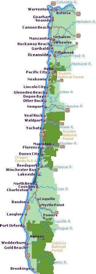 Simple Oregon Coast Map With Towns And Cities Oregon Coast In 2019