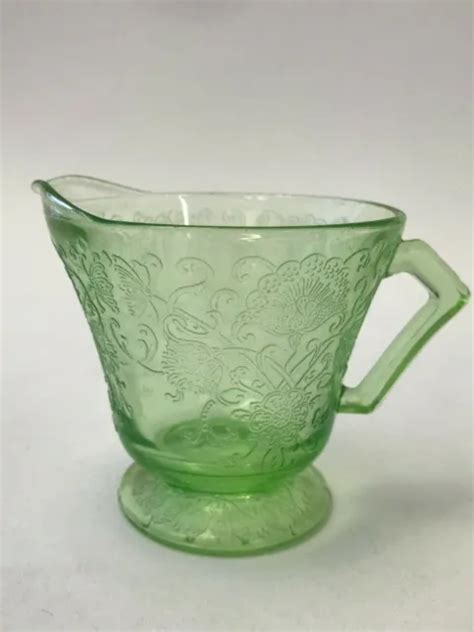 HAZEL ATLAS POPPY 2 Florentine Green Creamer Vintage Depression Glass