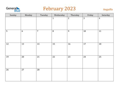 February 2023 Calendar With Anguilla Holidays