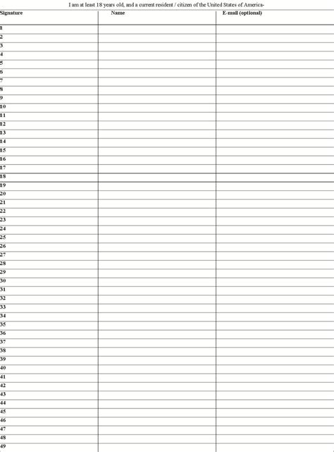 Printable Blank Petition Signature Sheet Template Printable Form