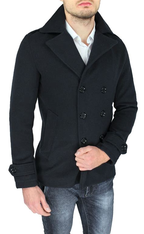 Cappotto uomo invernale nero slim fit giacca trench giubbotto doppio petto