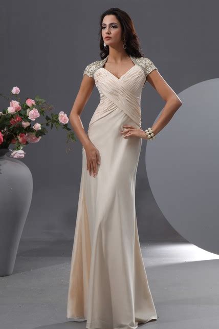 graceful queen anne chiffon gown with shiny floral cap sleeves dorris wedding