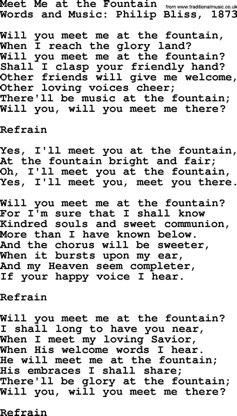 Meet Me At The Fountain By Philip Bliss Christian Hymn Or Song Lyrics