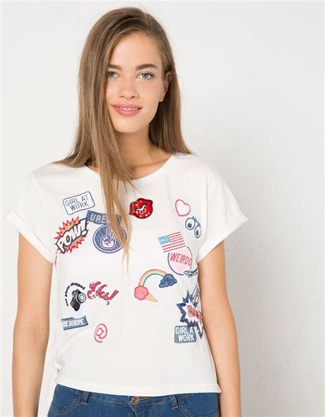 Camiseta BSK con parches Camisetas Bershka España Fashion Women Half tee