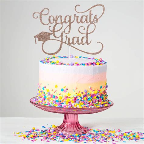 Congrats Grad Cake Topper Rose Gold Glitter Rose Gold Graduation Cake