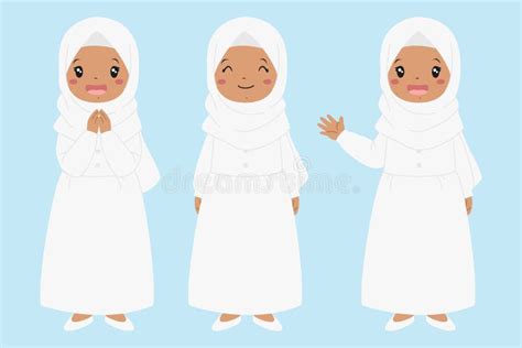 Muslim African American Girl Cartoon Vector Collection Stock Vector