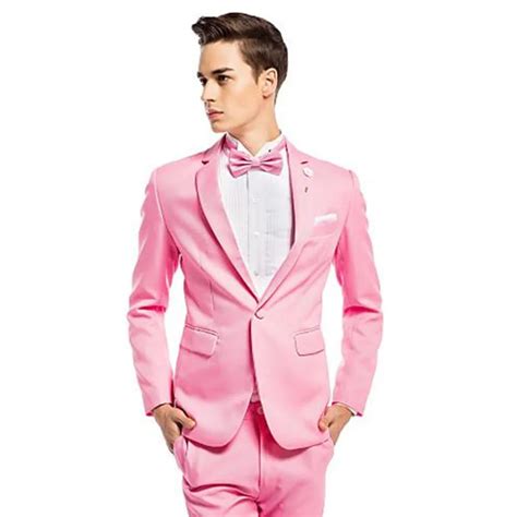 High Quality Custom Made Notched Lapel One Button Pink Groom Tuxedos
