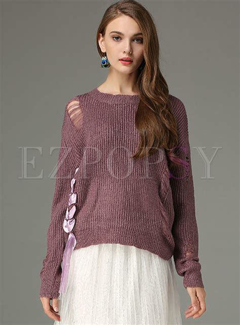 Tops Sweaters Hollow Out Long Sleeve Knitted Sweater