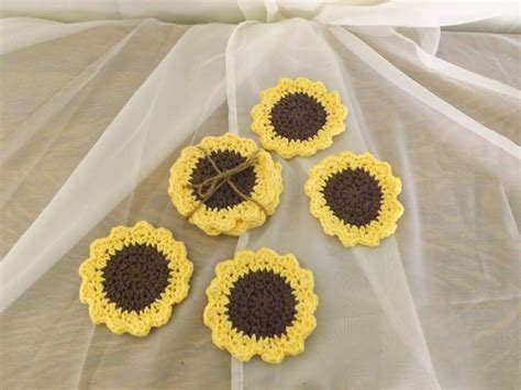 Crochet Sunflower Coasters By Snbaccessories On Etsy Crochet