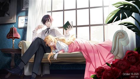 Download 2560x1440 Anime Couple Resting Cute Room