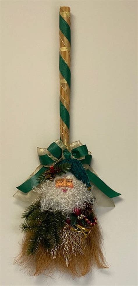 Green Christmas Theme Broom Wreath Etsy