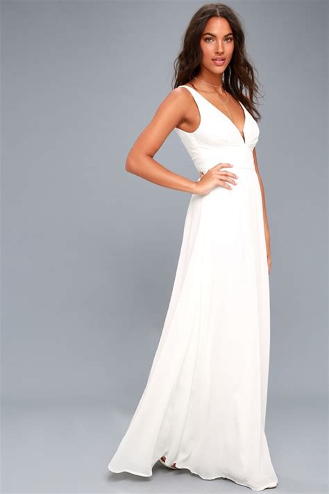 Elegant Maxi Dress White Dress Plunging Maxi Dress Lulus