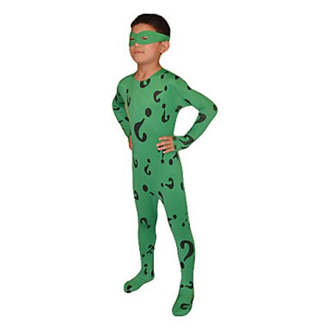 Child Green Mr Riddler Lycra Zentai Suit Lycra Zentai With Eye Mask