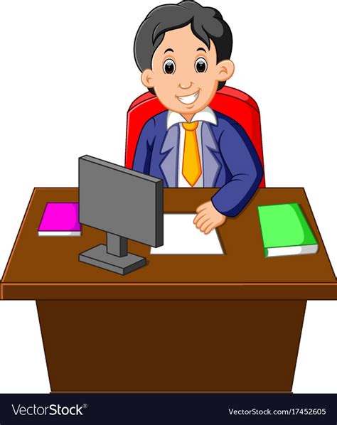 Cartoon Of Businessman At His Desk Royalty Free Vector Image