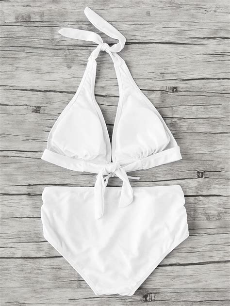 Side Tie Halter Bikini Set Sheinsheinside