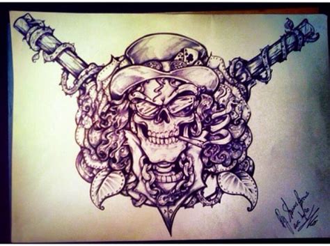 Guns n' roses, often abbreviated as gnr, is an american hard rock band from los angeles, california, formed in 1985.when they signed to geffen records in 1986, the band comprised vocalist axl rose, lead guitarist slash, rhythm guitarist izzy stradlin, bassist duff mckagan, and drummer steven adler. Guns n Roses Slash Tattoo Design by MissTangshan95 on ...