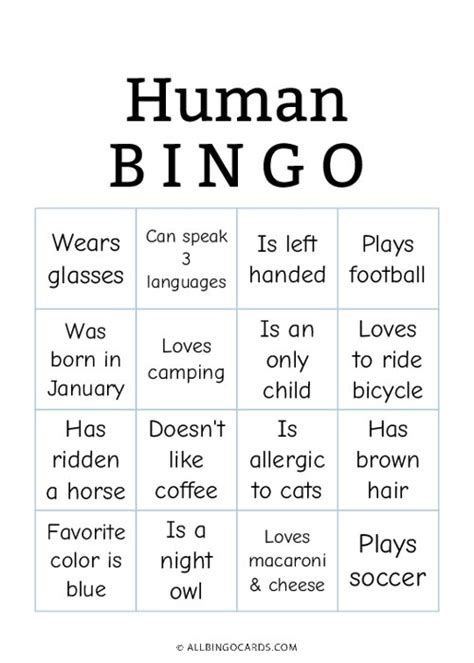 Human Bingo Template Blank