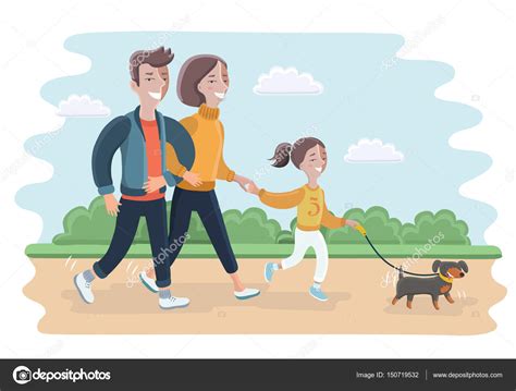 Ilustración De Una Familia Jugando Con Su Perro — Vector De Stock