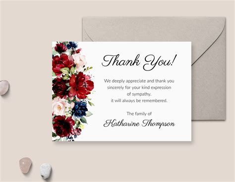 Funeral Acknowledgement Card Template Sympathy Thank You Note Funeral