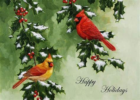 Cardinals Holiday Card Version With Snow Painting By Crista Forest Fine Art America