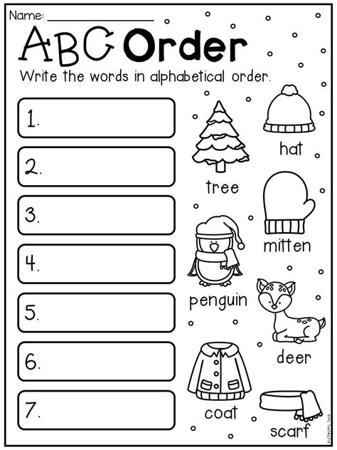 Winter Abc Order Worksheet For First Grade Students Sort The Words
