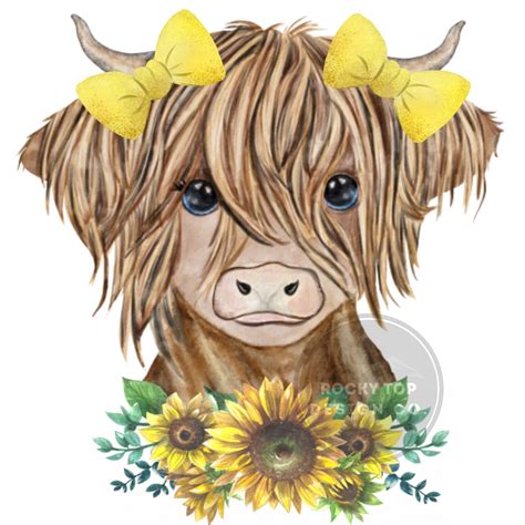 Highland Cow With Sunflowers Png Digital Download Etsy