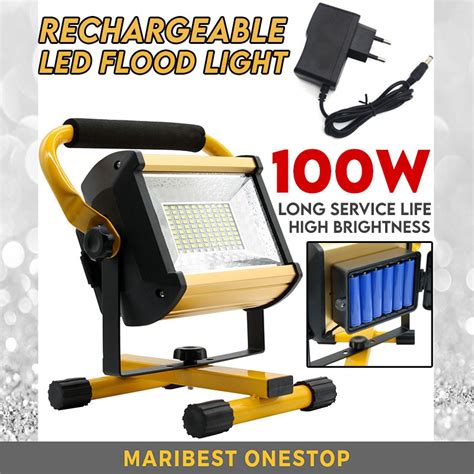 100w Heavy Duty Rechargeable Led Flood Light Spot Work Camping Fishing